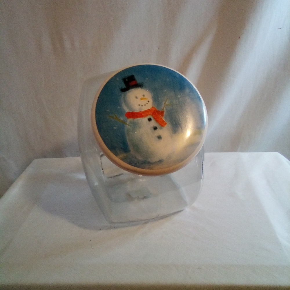 Vintage Anchor Hocking 1-Gallon Penny Candy Glass Jar with Snowman Lid 9” Tall